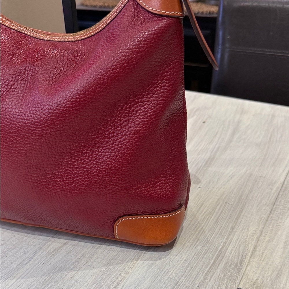 RARE Y2K Vintage Dooney & Bourke Red and Tan Pebbled Leather Hobo. EUC - Picture 5 of 16